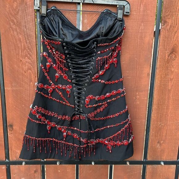 RETROFETE Prae Black Red Crystal Bustier Corset Embellished Dress size small NWT - Picture 5 of 13
